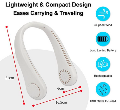 USB Rechargeable Neck Fan | 3 Modes Fan Speed