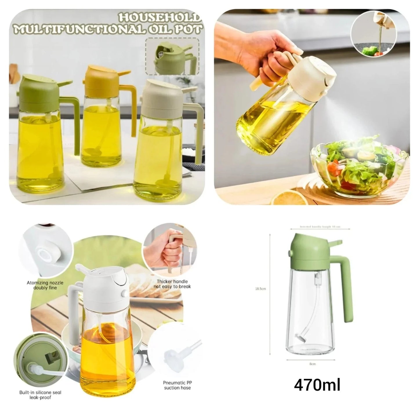 2-in-1 Oil Spray  Bottle – 470ml Glass Design