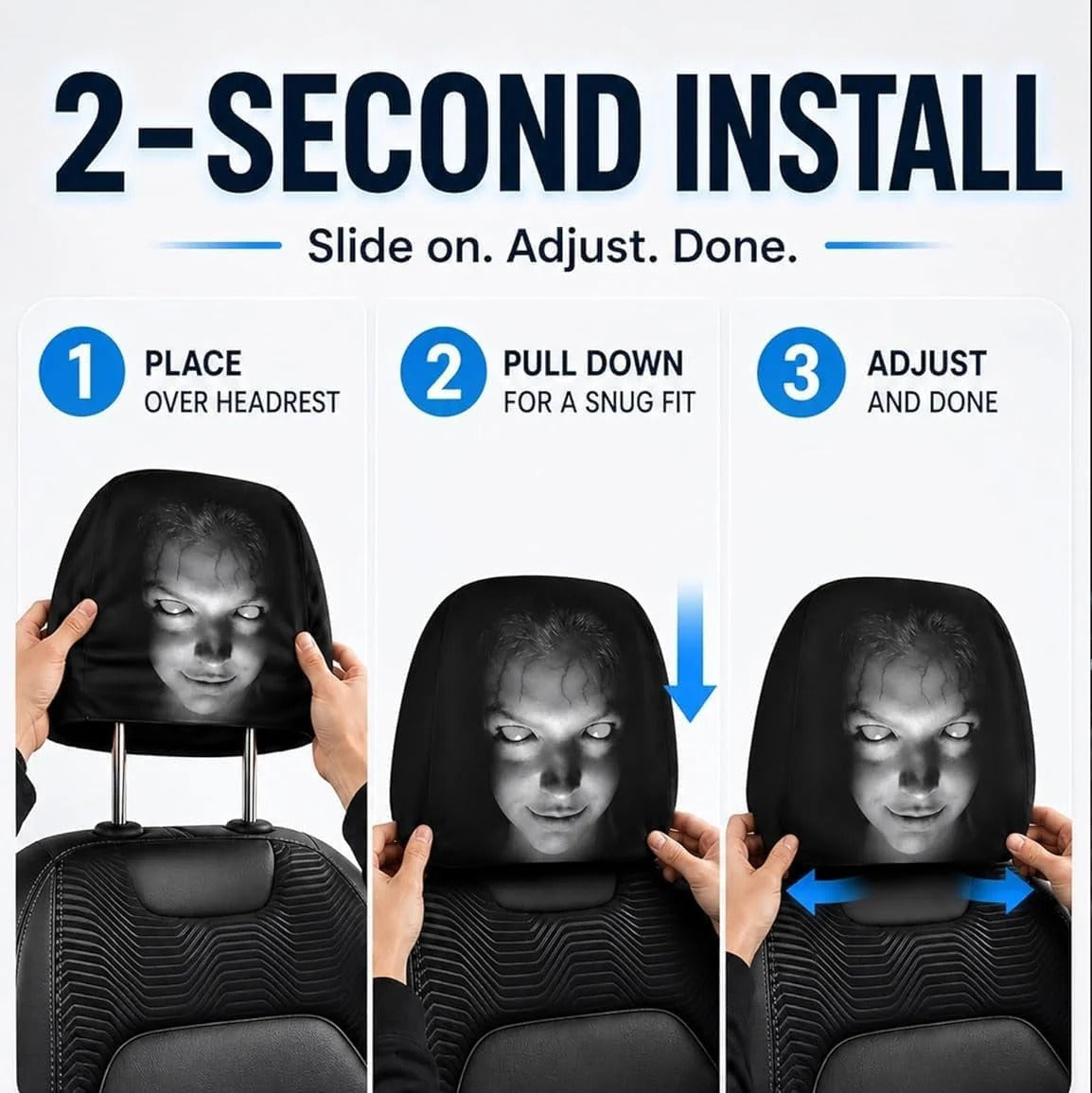 2Pc Horror Scary Print Car Headrest Cover
