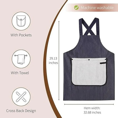 Cross Back Kitchen Apron with Pockets